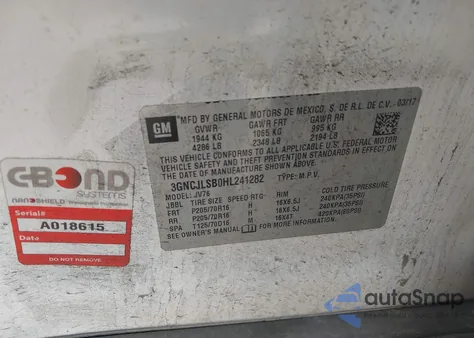 2017 Chevrolet Trax Lt z USA, uszkodzony, nr VIN 3GNCJLSB0HL241282